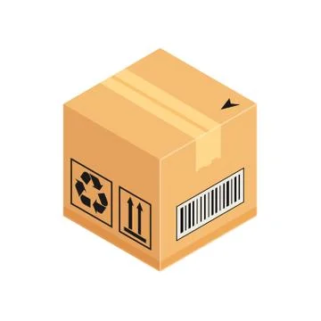 Corrugated closed box. Isometric vector icon isolated on white background Stock Illustration