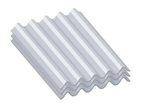 Corrugated galvanized metal sheets stacked outdoors on supply pallet, industrial Stockillustratie