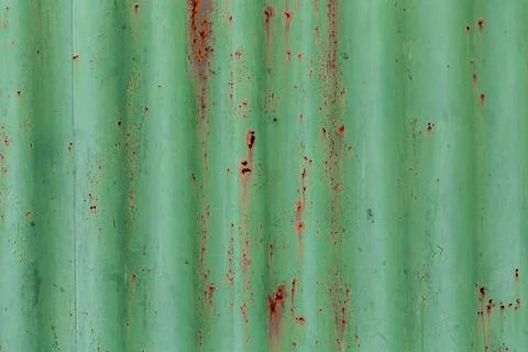 Corrugated metal texture or iron steel texture with traces of rust,Green Colo Stock Photos