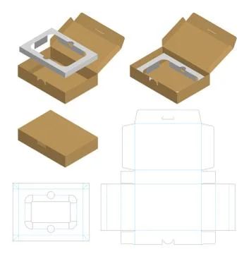 Corrugated package box die cut with 3d mock up Stock Illustration