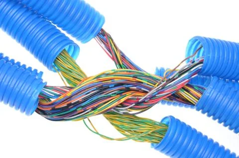 Corrugated plastic pipe with electrical cable Stock Photos