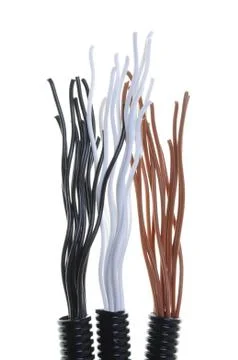 Corrugated plastic pipe with electrical cables Stock Photos