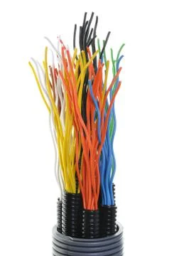 Corrugated plastic pipe with electrical cables Foto stock