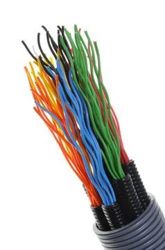 Corrugated plastic pipe with electrical cables Stock-Fotos