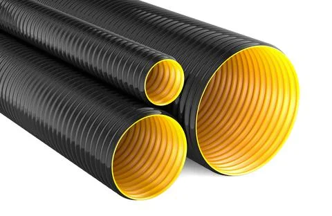 Corrugated plastic pipes bundle. 3D rendering Ilustración de archivo