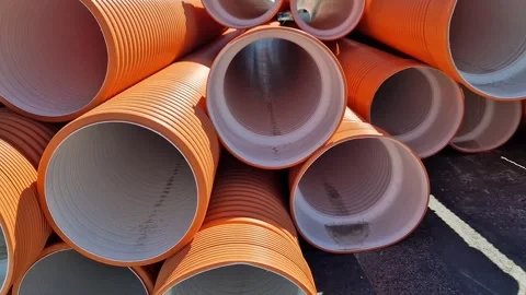 Corrugated sewer pipe, double-layer Stock Footage 316260974