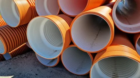 Corrugated sewer pipe, double-layer Foto stock