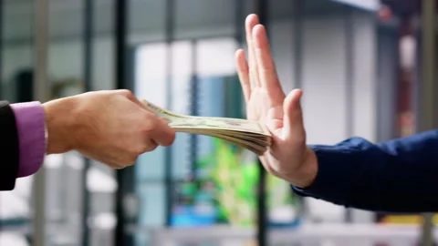 Corrupt Man Hand Refusing Bribe Stock Footage 263481547