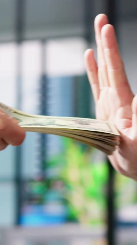Corrupt Man Hand Refusing Bribe Stock Footage 263486287
