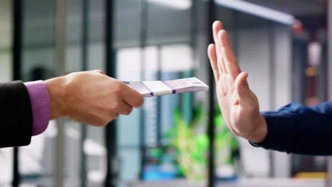 Corrupt Man Hand Refusing Bribe Stock Footage 264028202