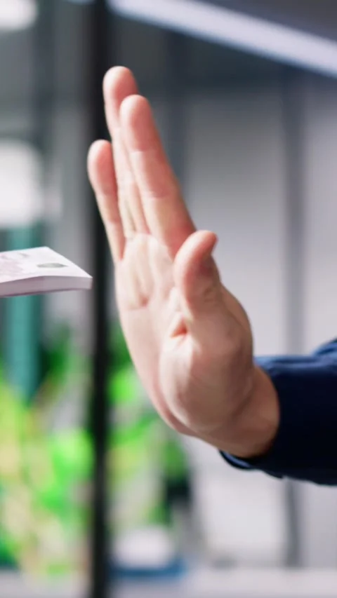 Corrupt Man Hand Refusing Bribe Stock Footage 264031354