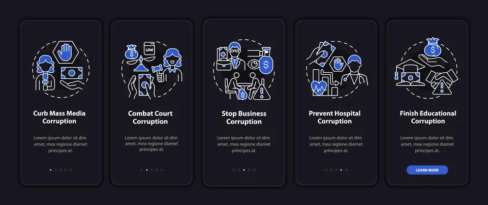 Corrupt practices onboarding mobile app page screen Stock Illustration
