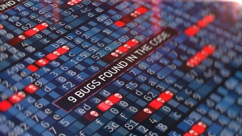 Corrupt programming code, countdown of bugs found, virus spreading in pc system Stock Footage 106762254