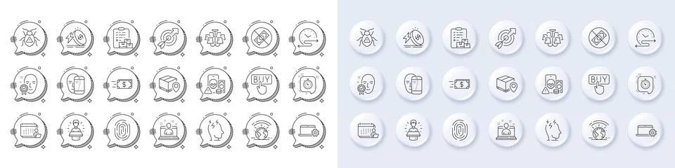 Corrupt, Time schedule and Face biometrics line icons. For web app, printing Stock Illustration