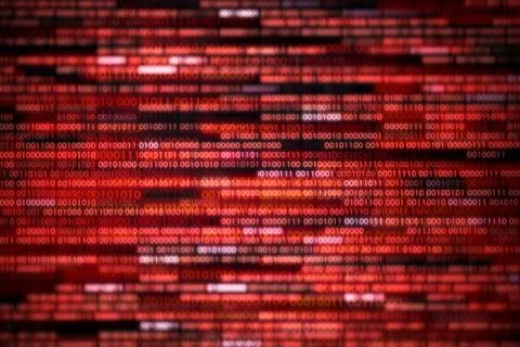 Corrupted data. red binary code with missing pieces. computer technology prob Stock Illustration