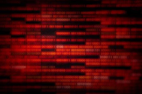 Corrupted data. red binary code with missing pieces. computer technology prob Stock Photos