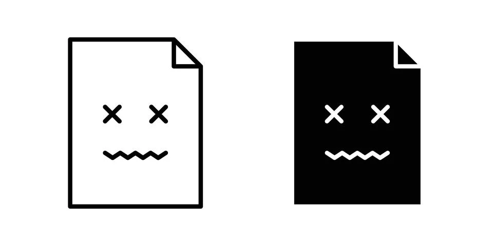 Corrupted file icon solid, line, and editable vector set. Stock Illustration