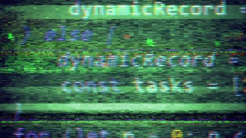 Corrupted source code on a CRT screen with datamoshing and RGB channel split Stockbeeldmateriaal 342905513