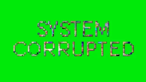 CORRUPTED SYSTEM message in capital letters on green screen, glitch, LOOPING Stockbeeldmateriaal 118557281