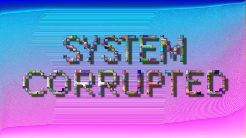 CORRUPTED SYSTEM message on gradient pink blue pixelated colors, looping Video stock 118557547