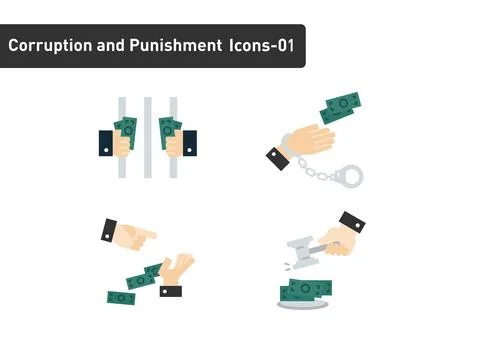 Corruption and punishment flat icon set isolated on white background ep01 Stock Illustration