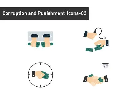 Corruption and punishment flat icon set isolated on white background ep02 Stock Illustration