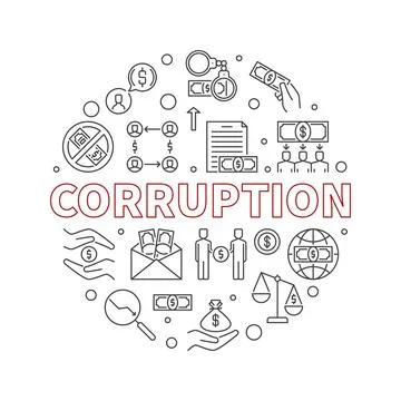 Corruption concept thin line circular banner. Vector round illustration Stock Illustration