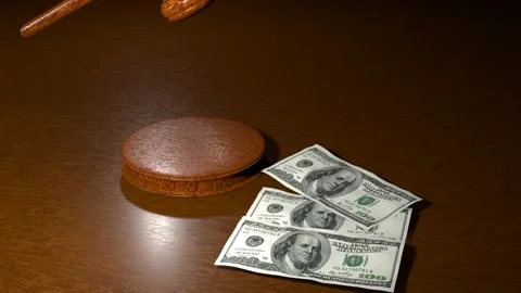 Corruption conept. Gavel knocking on the stand in court. Dishonest judge. Bribe. Stock-Footage 168972379