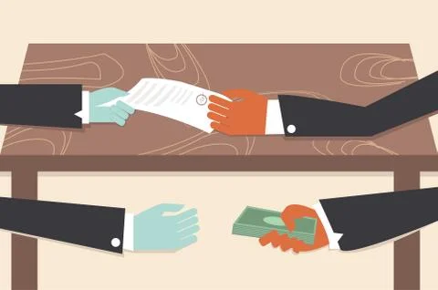Corruption drawing illustrator conceptual cartoon. Stock Illustration