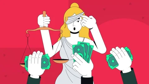Corruption in justice system 2D animation concept Stock Footage 340608704