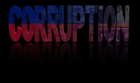 Corruption text with Haitian flag and currency illustration Stock Illustration
