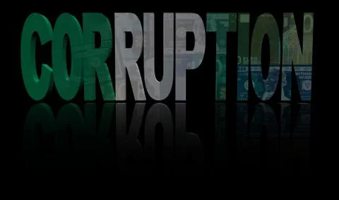 Corruption text with Nigerian flag and currency illustration Stock Illustration
