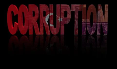 Corruption text with Turkish flag and currency illustration Stock Illustration