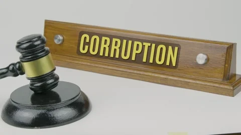 Corruption Word or Text on Wood Name Plate and Gavel Tapping One And Three 스톡 동영상 306705137