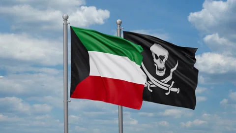 Corsair and Kuwait two flags Stock Footage 269321505