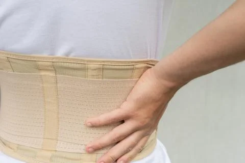 Corset for back support for muscle back, spinal pain. Stock Photos