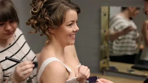 Corset strap adjustment in dressing room. Stock Footage 50149587