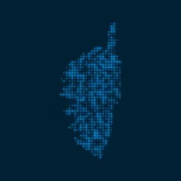 Corsica dotted glowing map. Shape of the island with blue bright bulbs. Vec.. イラスト素材