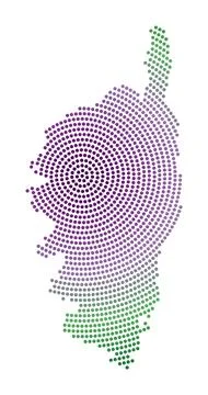 Corsica dotted map. Digital style shape of Corsica. Tech icon of the island.. Stock Illustration