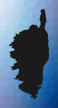 Corsica geometric map. Stencil shape of Corsica in low poly style. Classy i.. Stock Illustration