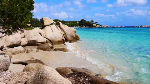 Corsica, path on the beach of Santa Giulia. Stock Footage 309769507