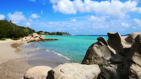 Corsica, path on the beach of Santa Giulia. Stock Footage 309769508