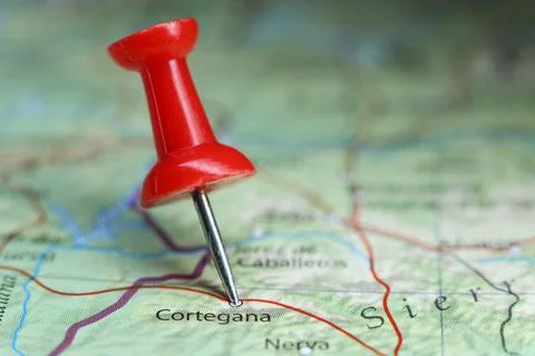 Cortegana, Spain pin on map Stock Photos