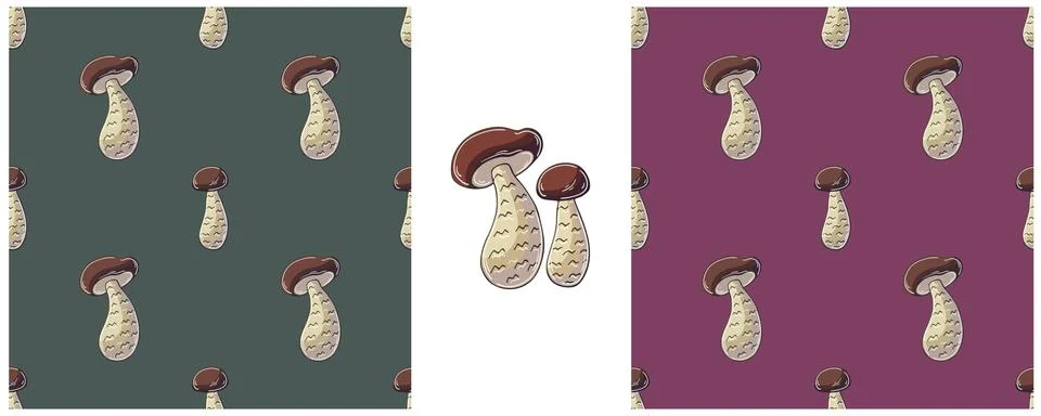 Cortinarius esculentus. Set Seamless pattern for kitchen, restaurant or shop. Stock Illustration