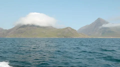 Coruisk ferry mountains with low clouds Isle of Skye, Scotland Stock Footage 166168799