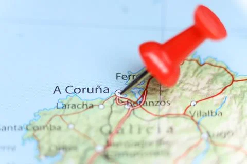 A Coruna, Spain pin on map Stock Photos