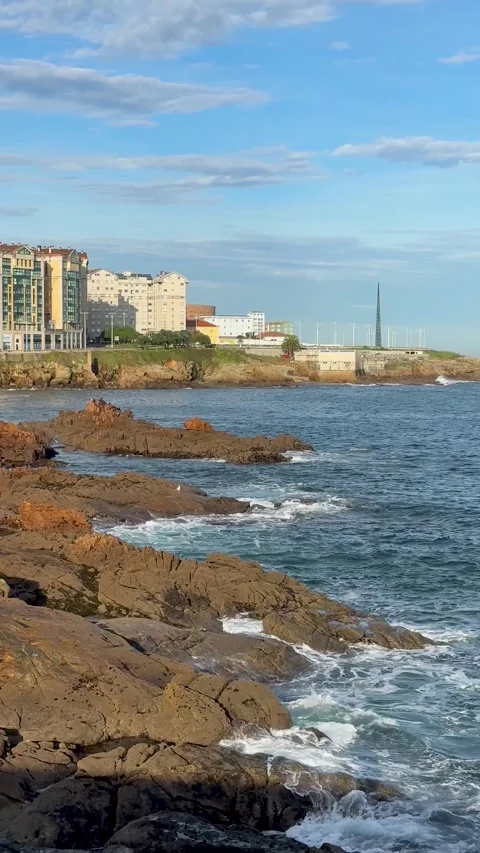 A Coruna view with the Atlantic Ocean Stock Footage 256175639