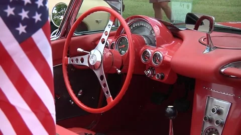 Corvette dash with American Flag Video stock 43884059
