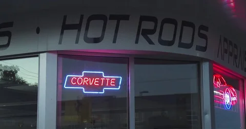 Corvette Neon Sign in Window Stock Footage 78142560