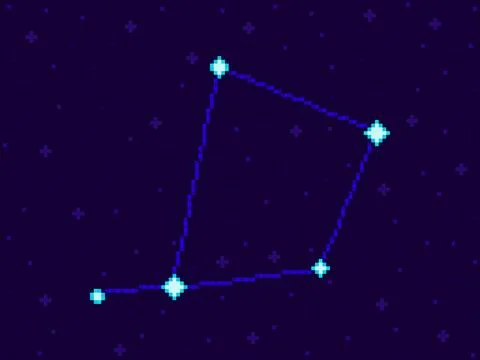 Corvus constellation in pixel art style. 8-bit stars in the night sky in re.. Stock Illustration